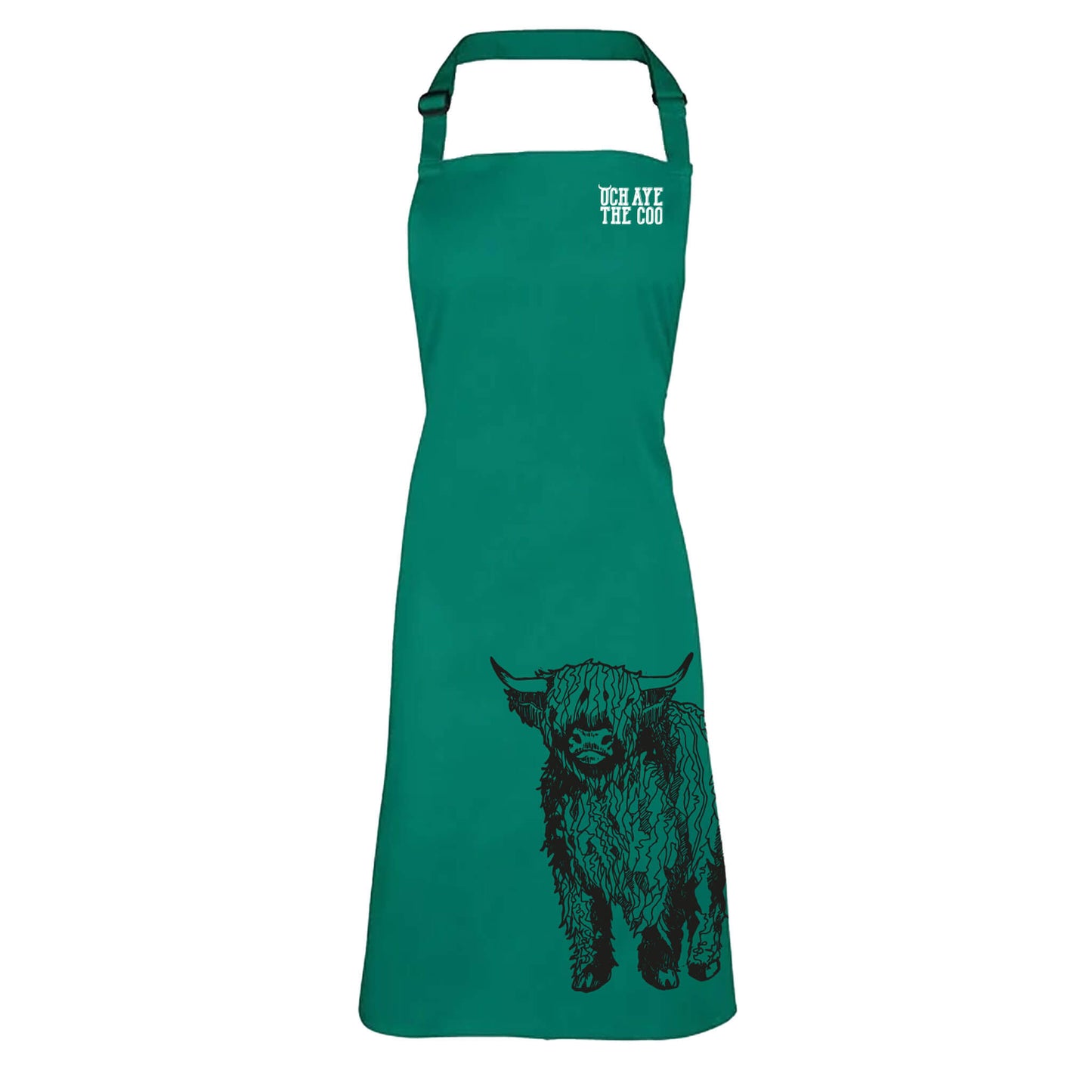 Coos The Noo | Cookks Apron | Emerald Green | Och Aye The Coo