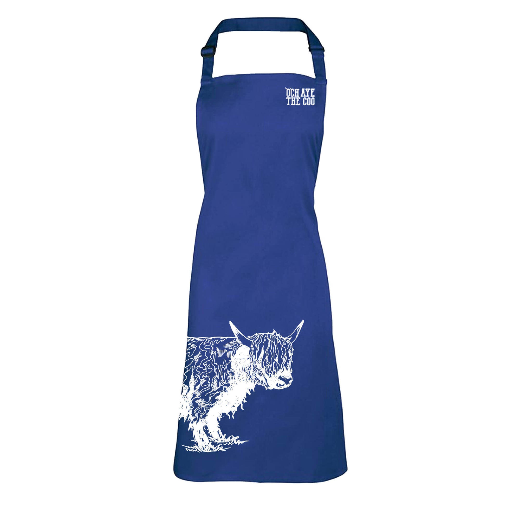 Coos The Noo | Cookks Apron | Royal Blue | Och Aye The Coo