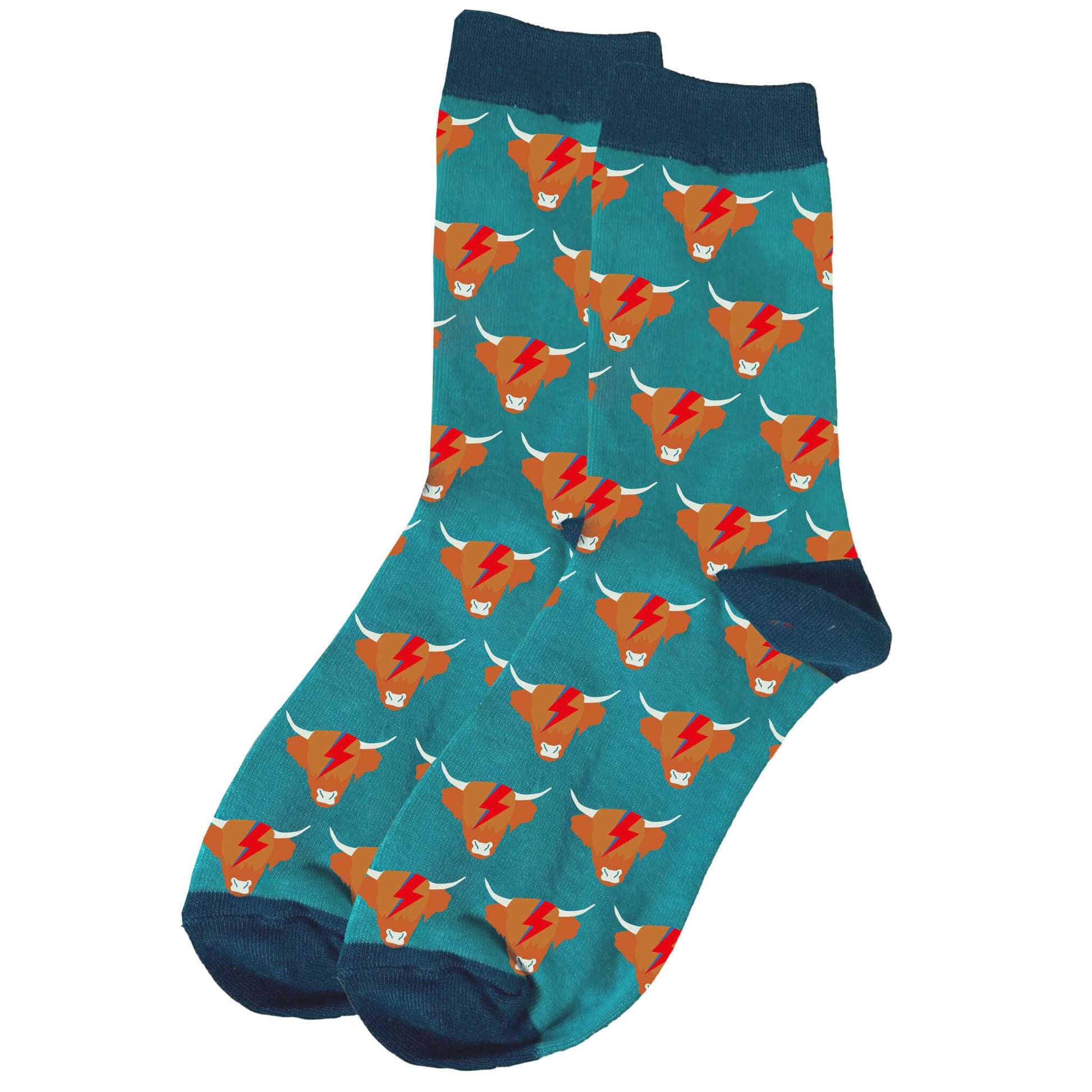 David Moowie Knitted Cotton Socks | Teal | Och Aye The Coo